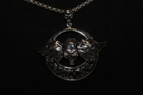 Stainless Steel Circle Skull with Wings Pendant- UDINC0470