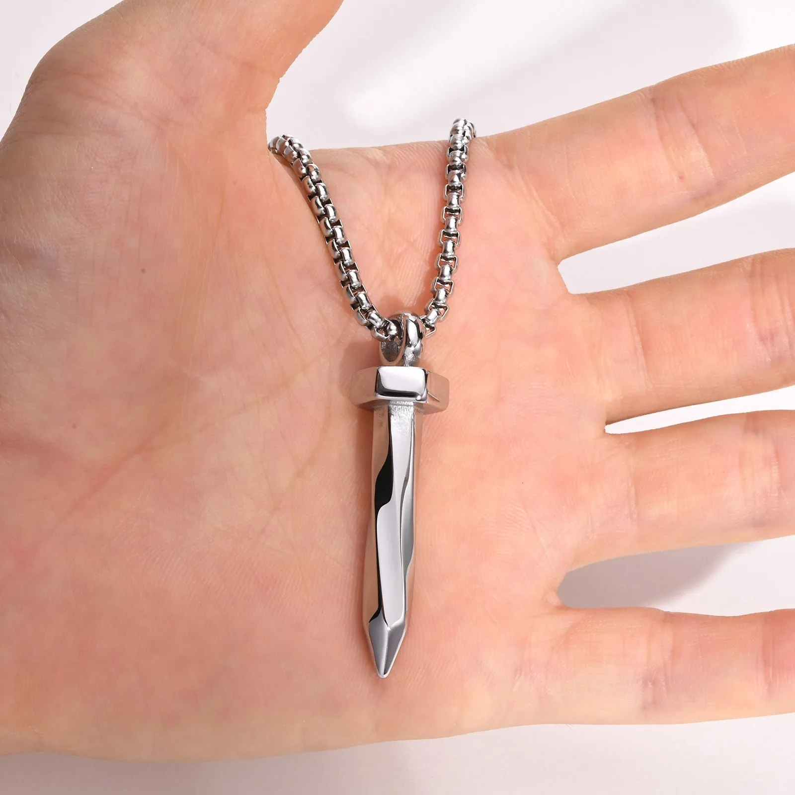 Stainless Steel Twisted Nail Pendant Necklace