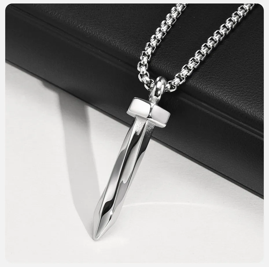 Stainless Steel Twisted Nail Pendant Necklace