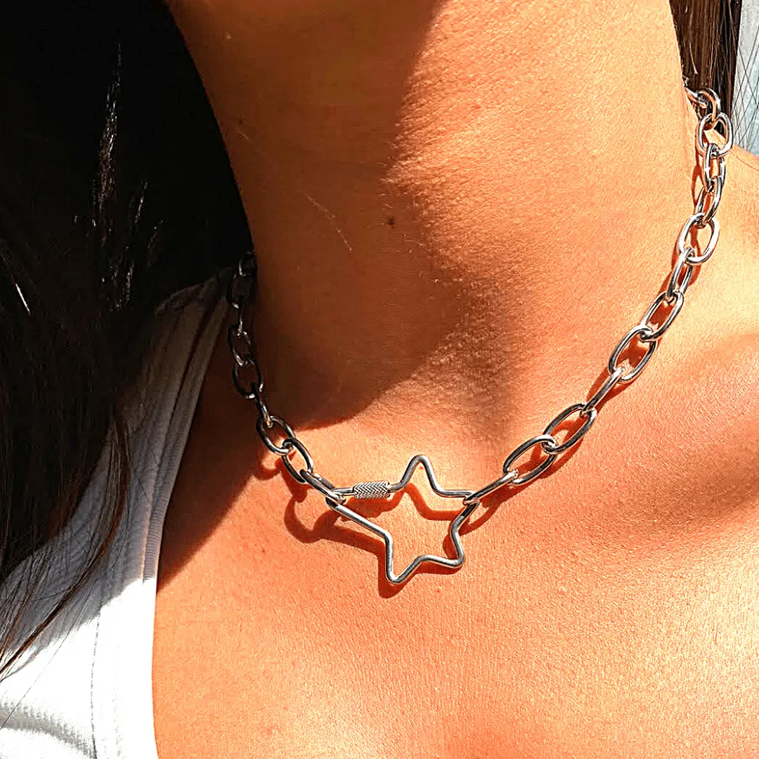 Sterling silver chain Star necklace for woman. Elegant silver necklaces. Israeli jewelry.