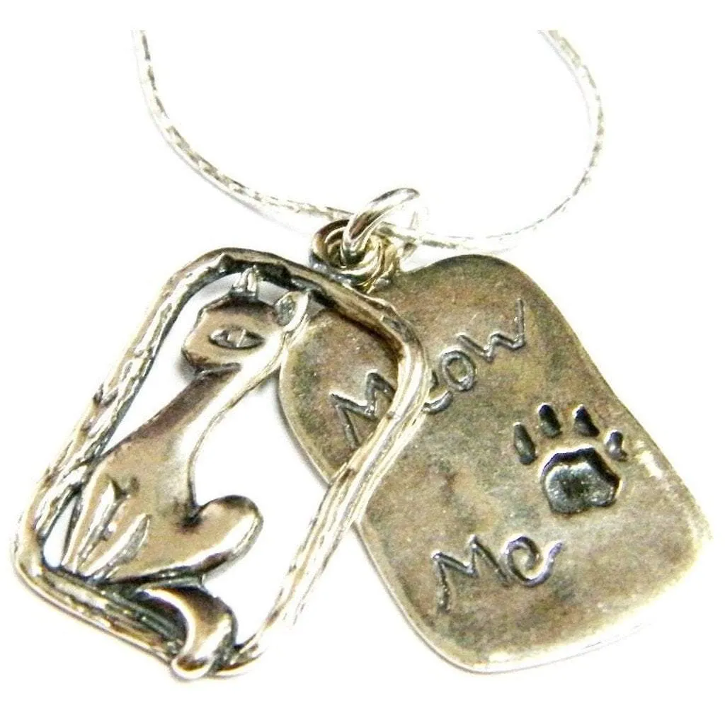 Sterling Silver Mother Gift engraved necklace cat meow me