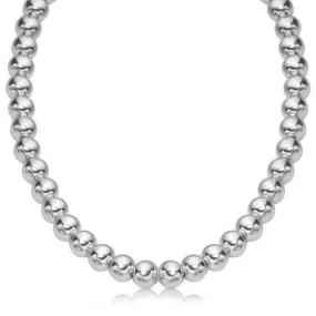 Sterling Silver Polished Bead Necklace with Rhodium Plating (10mm), size 18''