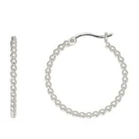 Sterling Silver Rhodium Plated Beaded Tube Round Hoop Earrings