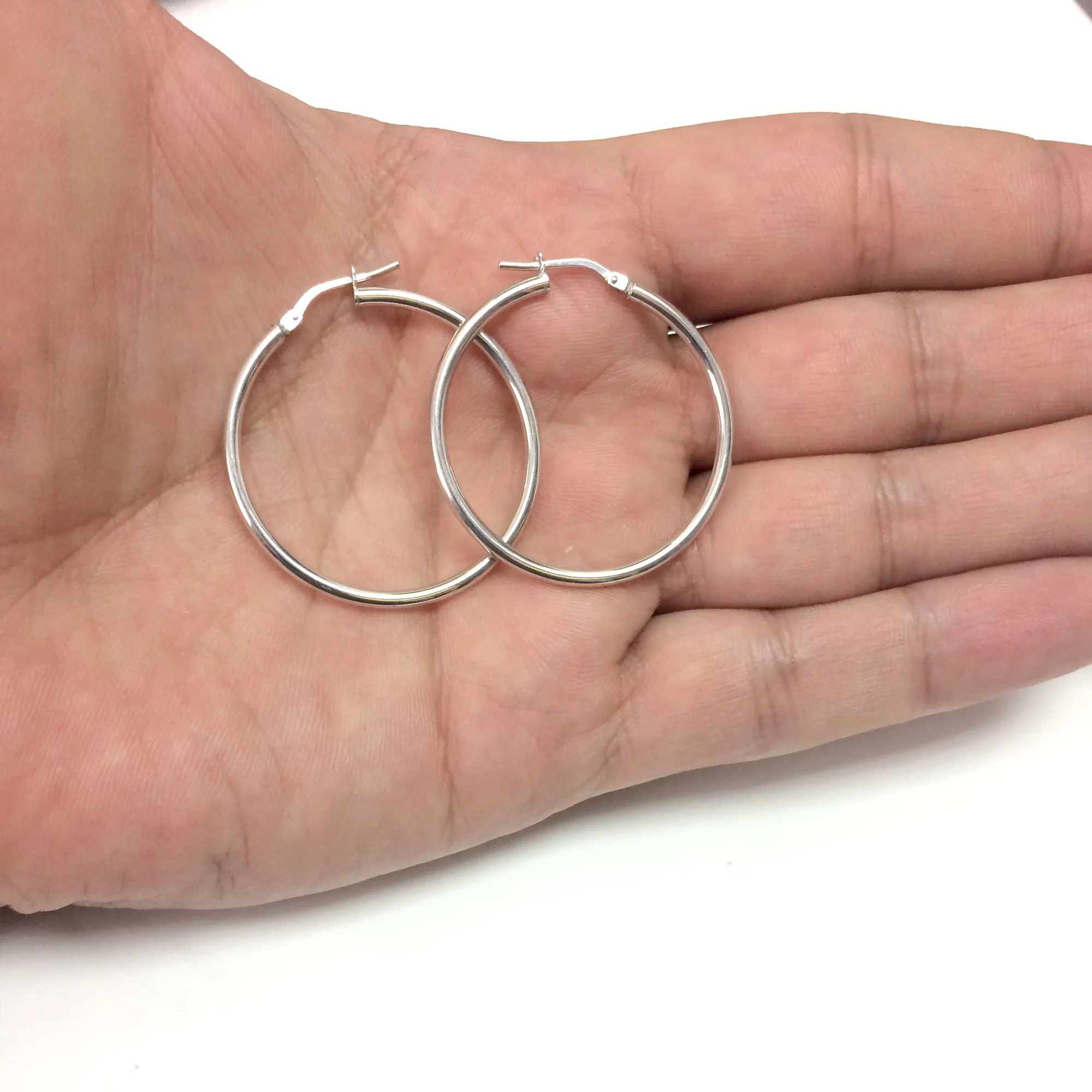 Sterling Silver Round Snuggable Huggie Hoop Earrings