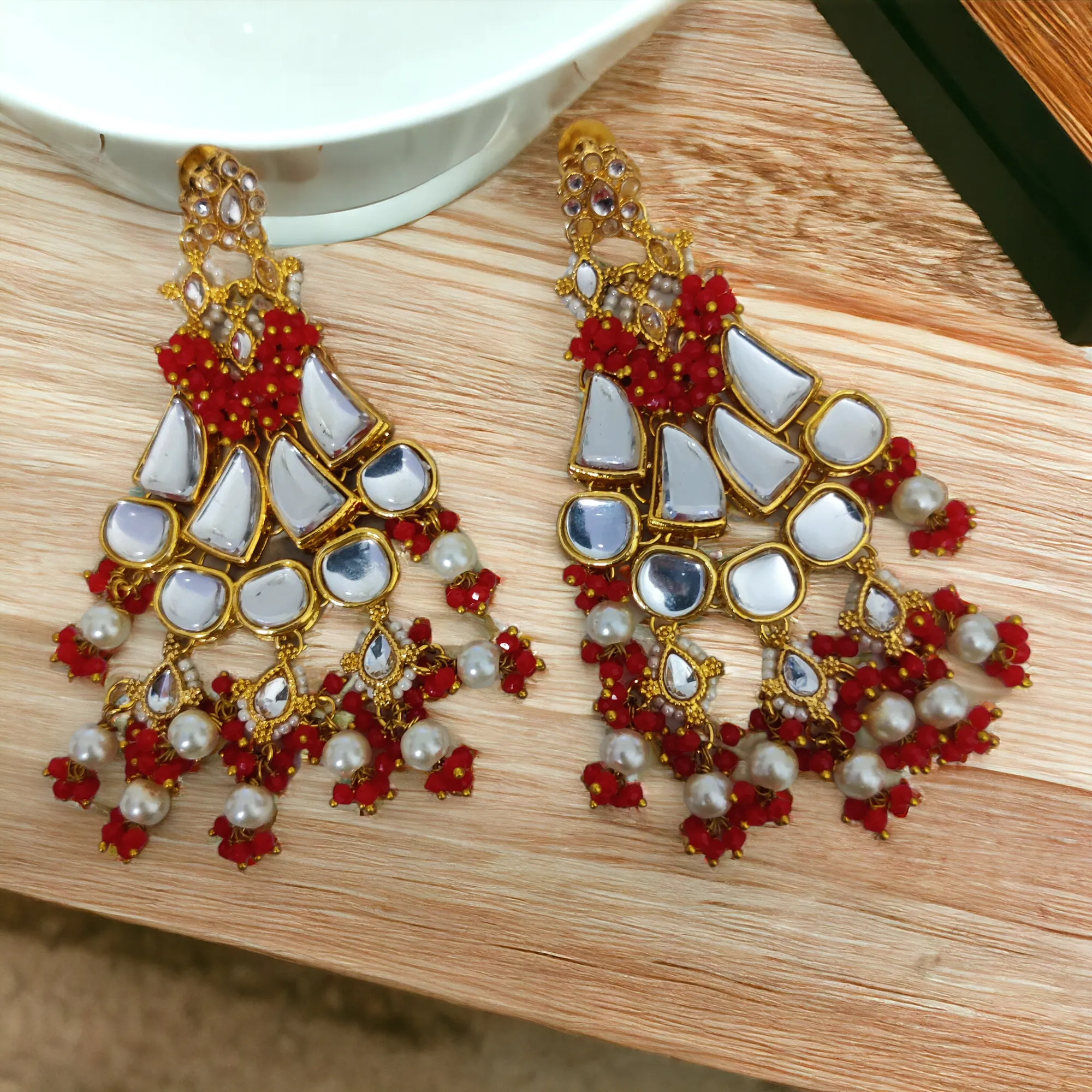 Styllish Kundan Danglers With Moti Earrings