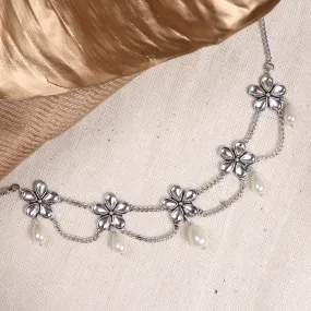 Teejh Floweret Polki Silver Oxidized Pearl Choker Necklace