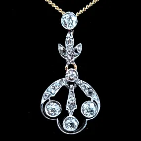 The Fairmont - Edwardian Era Old Cut Diamond Platinum 14k Gold Pendant on Chain