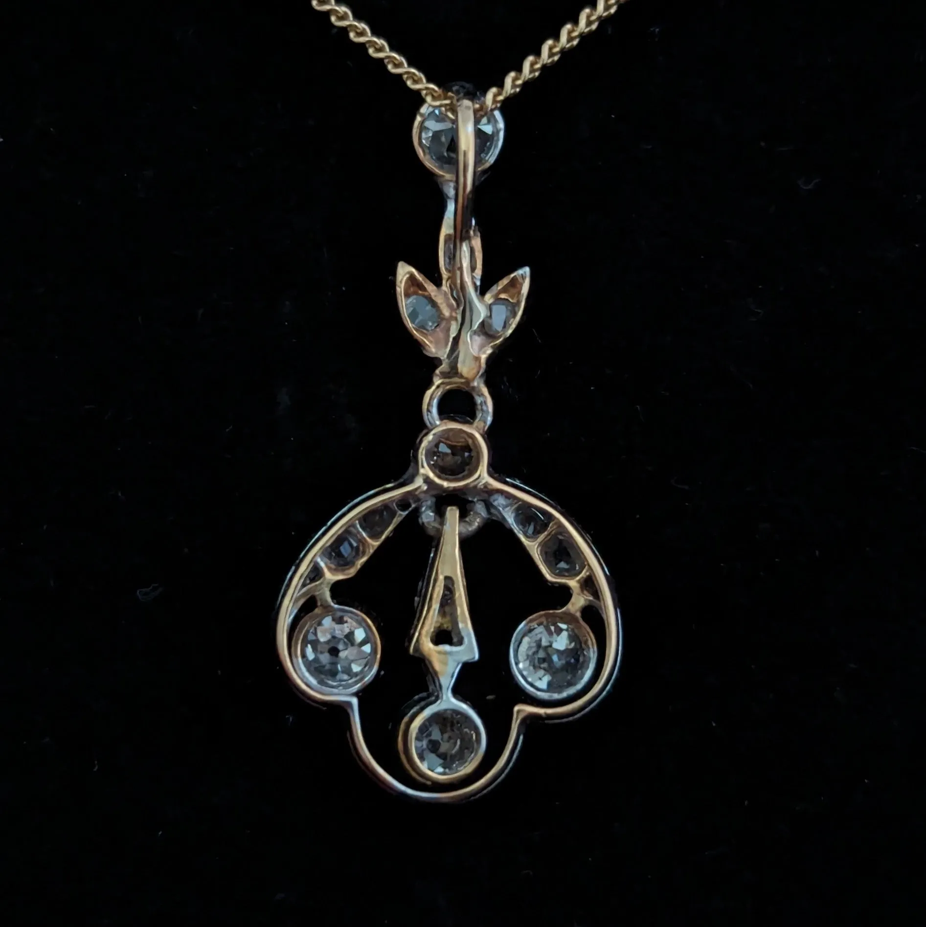 The Fairmont - Edwardian Era Old Cut Diamond Platinum 14k Gold Pendant on Chain