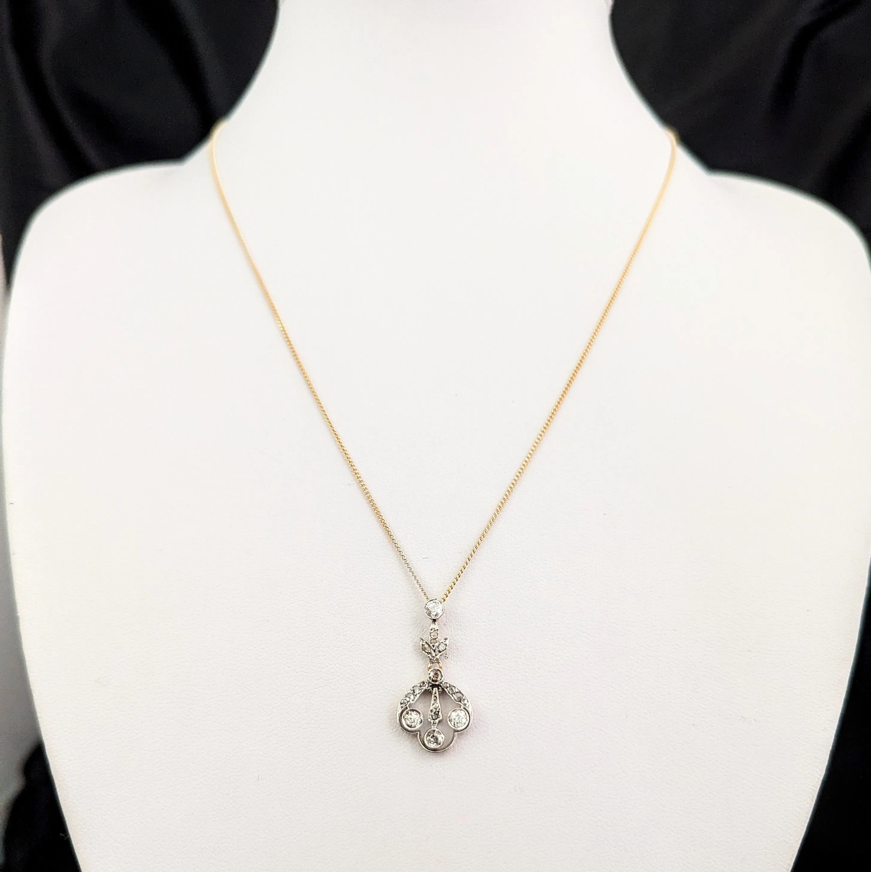 The Fairmont - Edwardian Era Old Cut Diamond Platinum 14k Gold Pendant on Chain