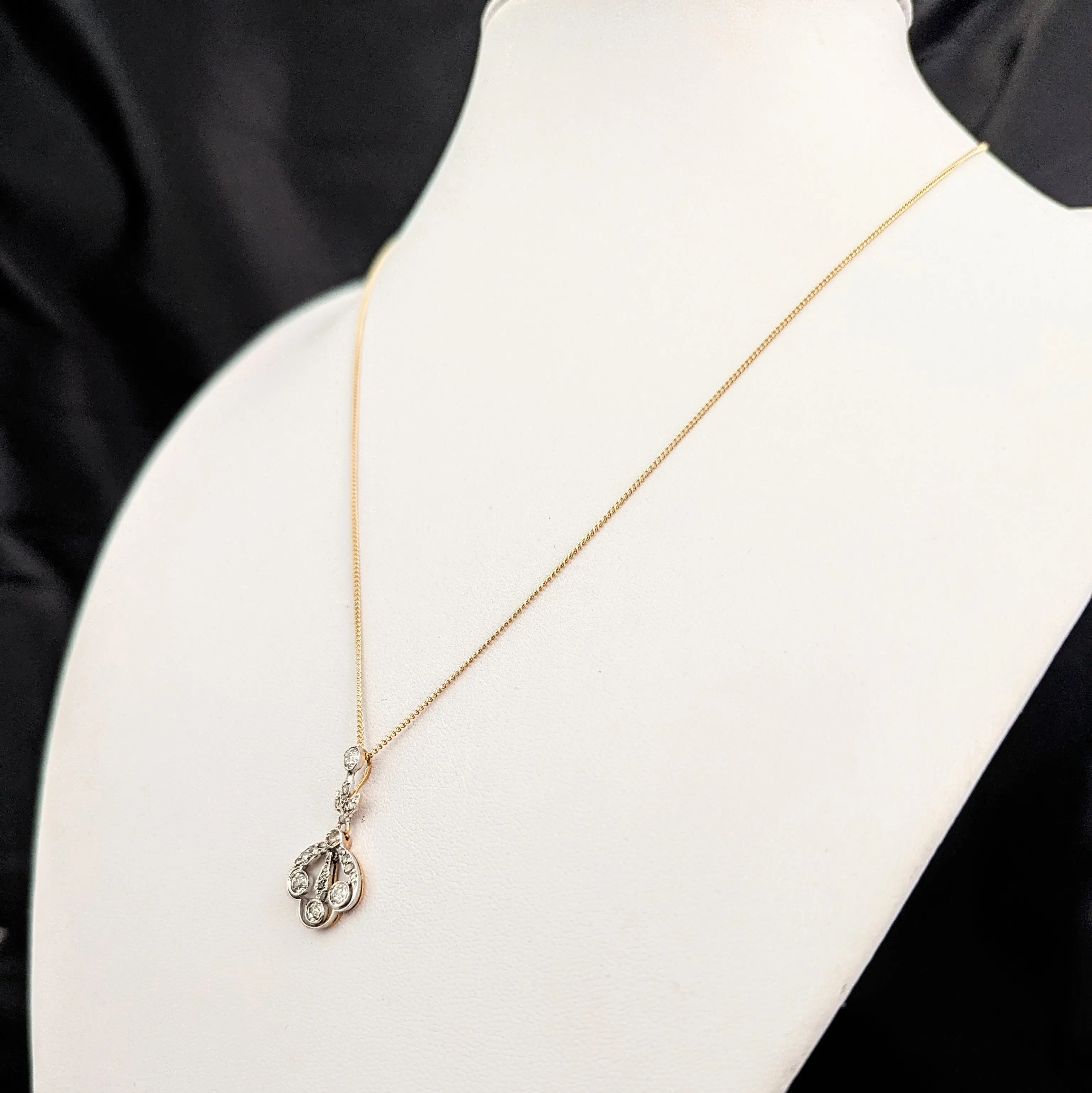 The Fairmont - Edwardian Era Old Cut Diamond Platinum 14k Gold Pendant on Chain