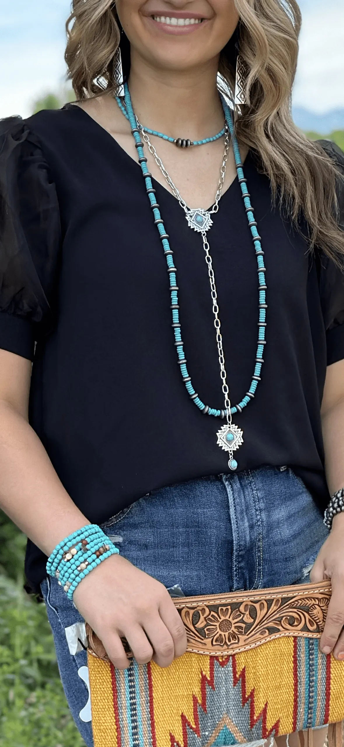 The South Of Austin Turquoise Aztec Rosary Necklace