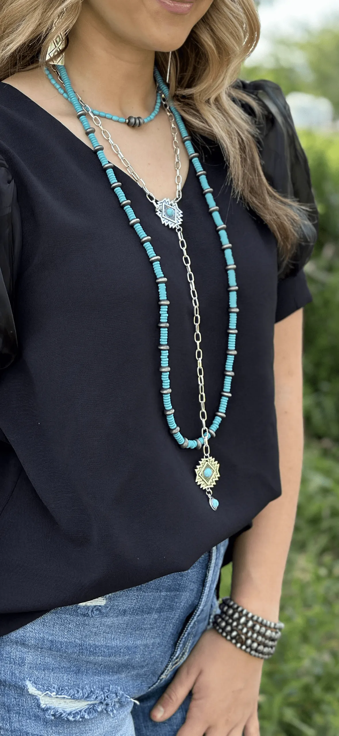 The South Of Austin Turquoise Aztec Rosary Necklace