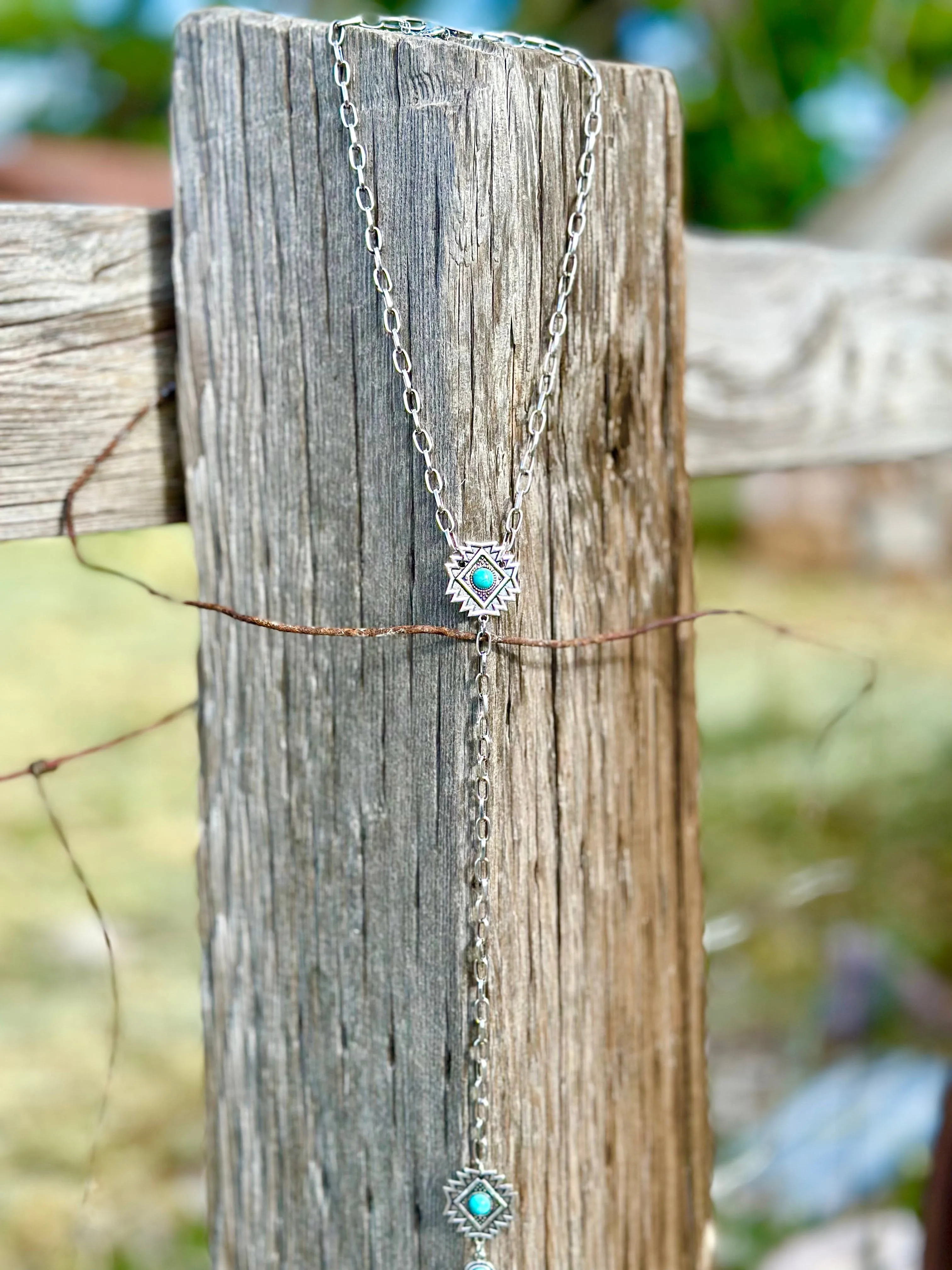 The South Of Austin Turquoise Aztec Rosary Necklace