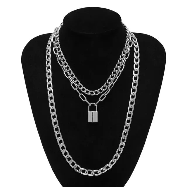 Thick & Chunky Padlock Choker/Necklace Lock Pendant