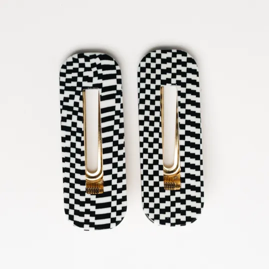 Tortoise Hair Clip Duo in Black & White Check by NAT   NOOR