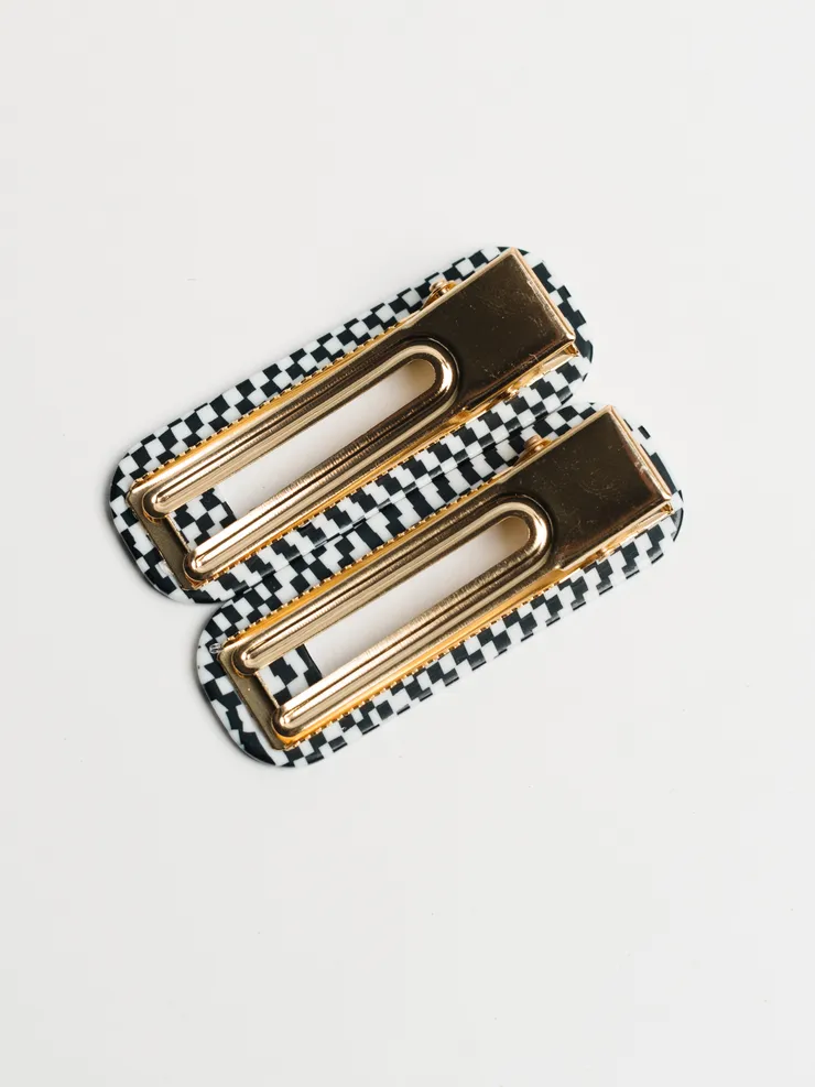 Tortoise Hair Clip Duo in Black & White Check by NAT   NOOR