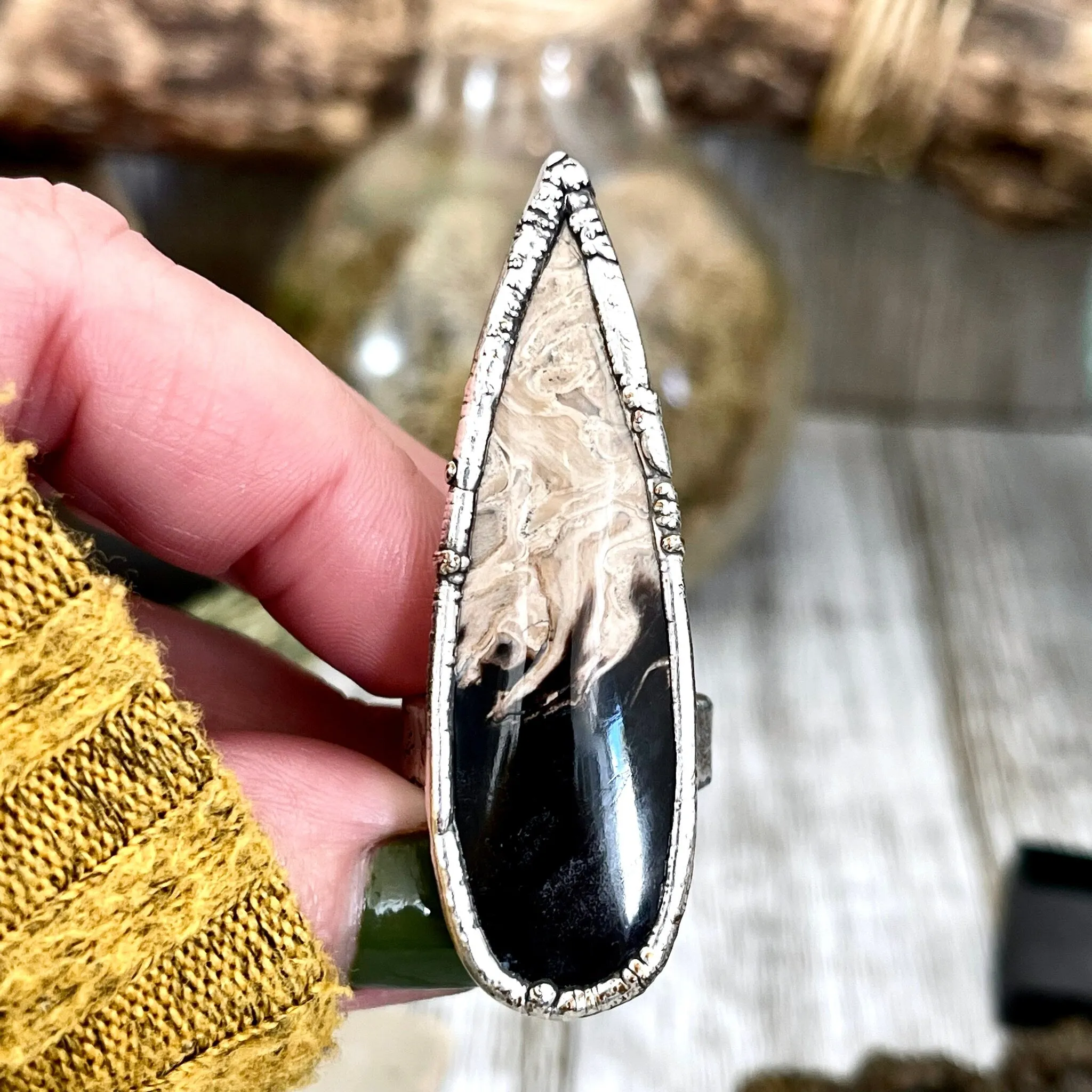 Unique Size 7 Large Fossilized Palm Root Statement Ring in Fine Silver / Foxlark Collection - One of a Kind