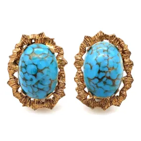 【USA輸入】ヴィンテージ ターコイズブルー カボション イヤリング/Vintage Turquoise Cabochon Clip On Earrings