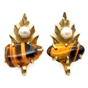 【USA輸入】ヴィンテージ ワイス タイガーアイ リーフ イヤリング/Vintage WEISS Tiger Eye Leaf Clip On Earrings