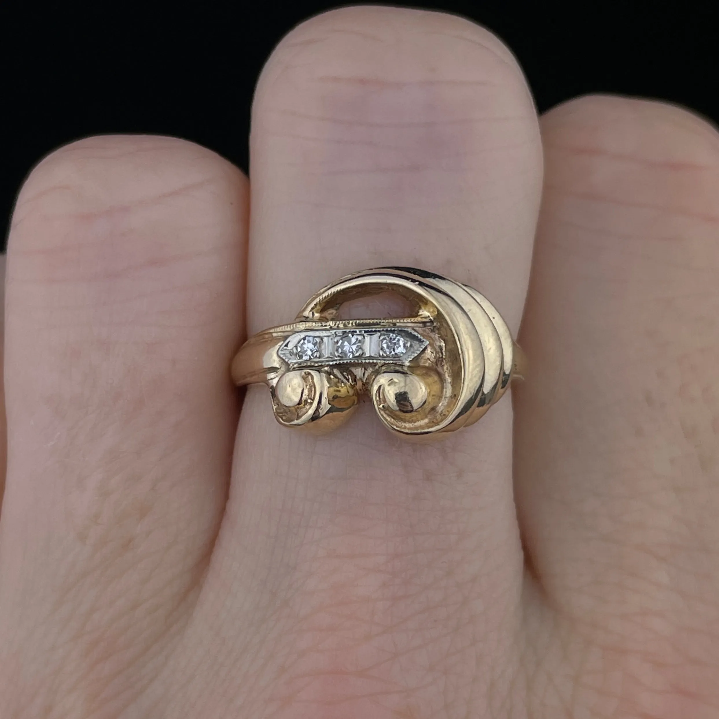 Vintage 14K Gold Three Stone Diamond Ring