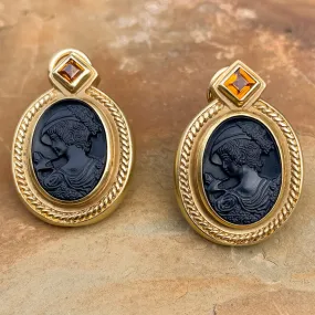 Vintage Onyx Cameo Earrings