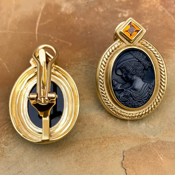 Vintage Onyx Cameo Earrings