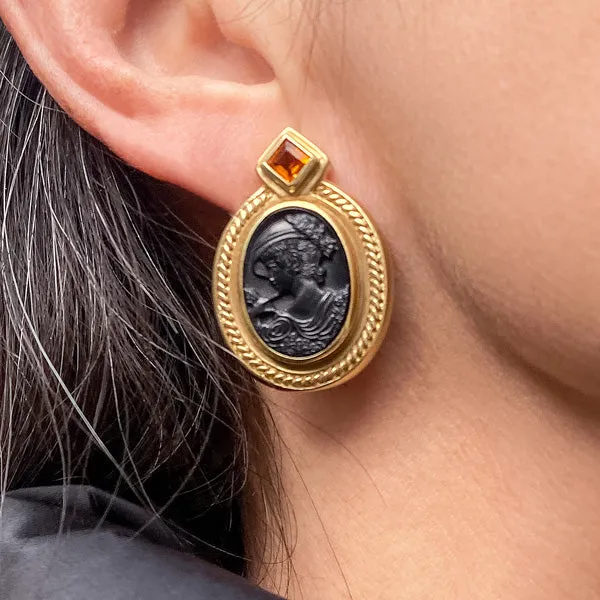 Vintage Onyx Cameo Earrings