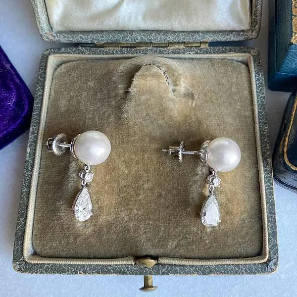 Vintage Pearl & Diamond Drop Earrings