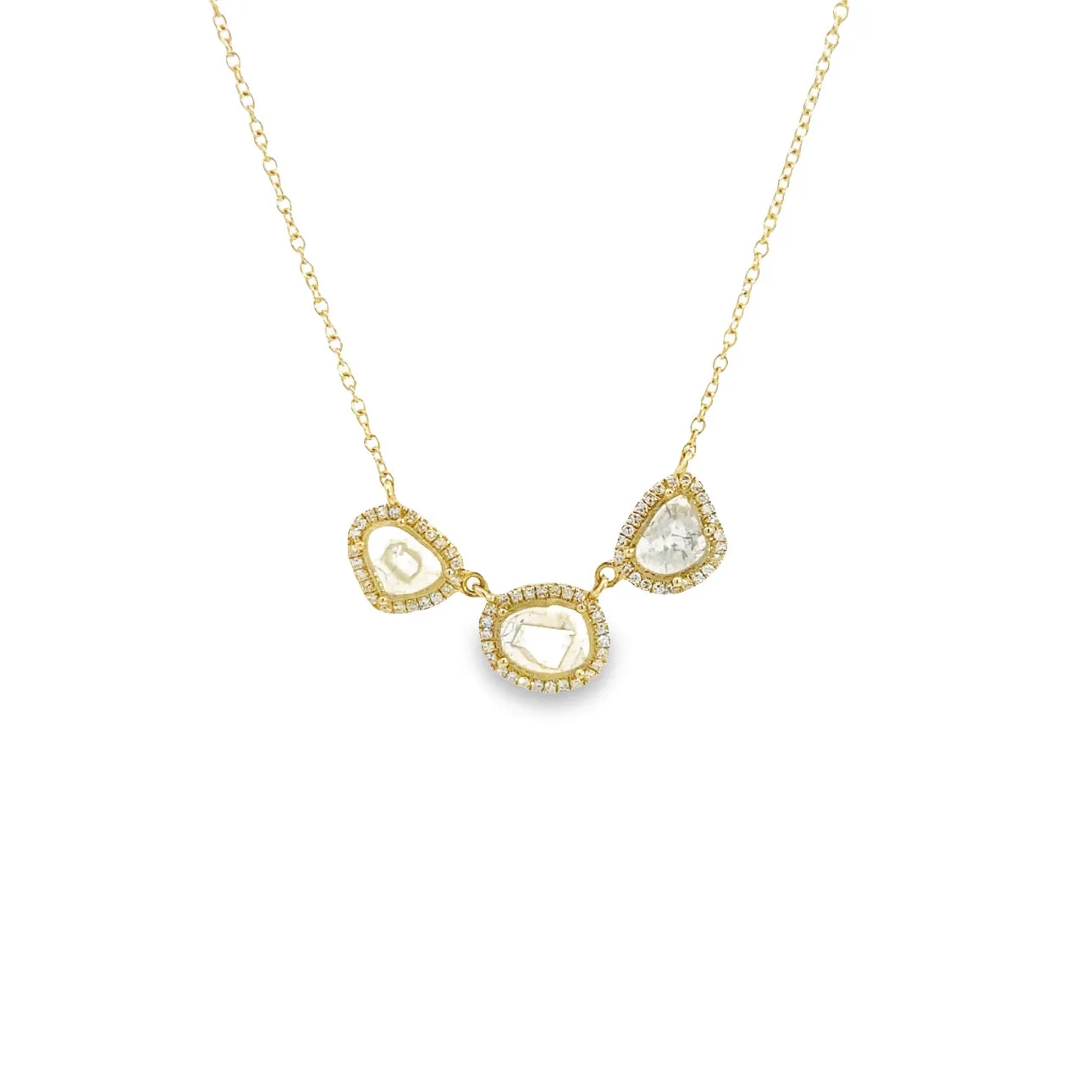 WD1226 14kt Yellow Gold 3 sliced Diamond Necklace