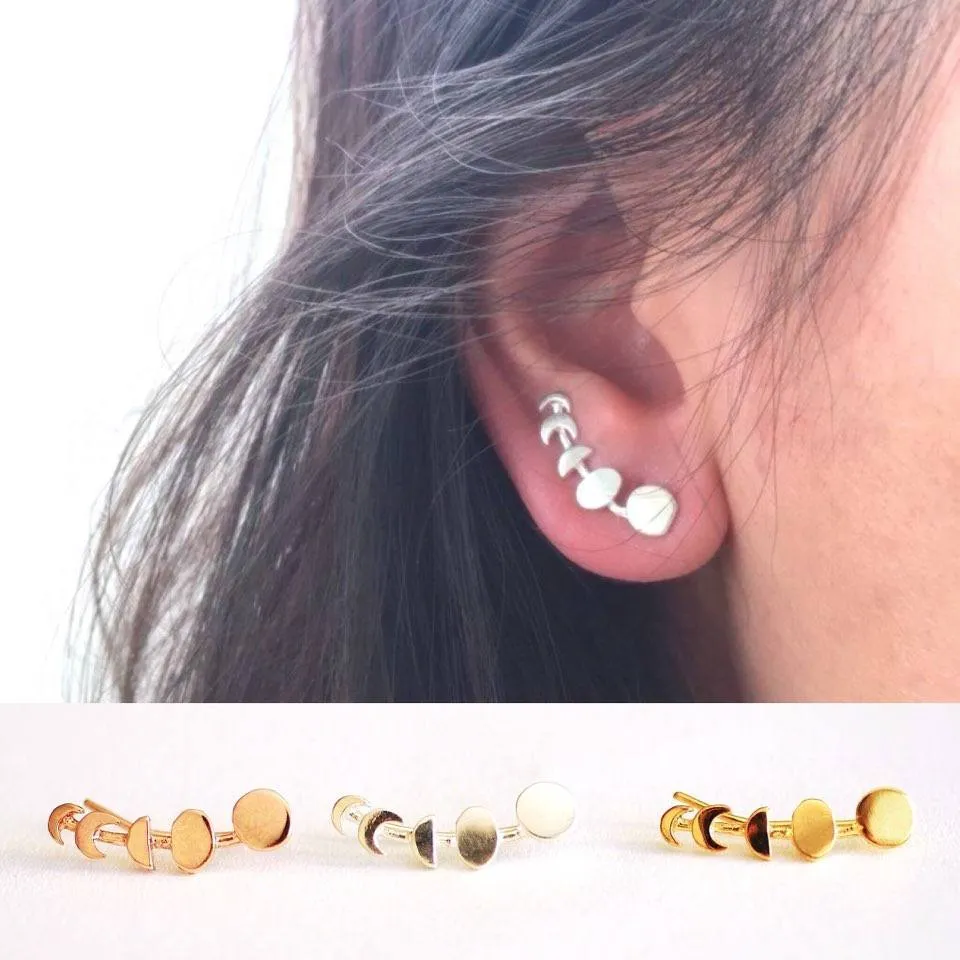 Wholesale Moon Phases Earrings Ear Climbers- 925 Sterling Silver, Gold, Rose Gold, Moon Phase Ear Crawlers, silver ear climbers, Moon Earrings, Sweeps