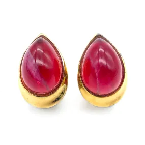 【カナダ輸入】ヴィンテージ ストロベリーレッド ガラスストーン イヤリング/Vintage Strawberry Red Glass Stones Clip On Earrings